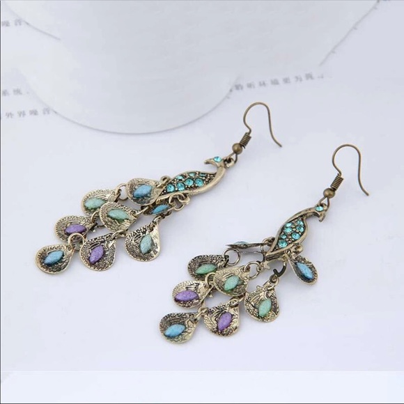 Jewelry - New  Vintage Boho Style Peacock Earrings